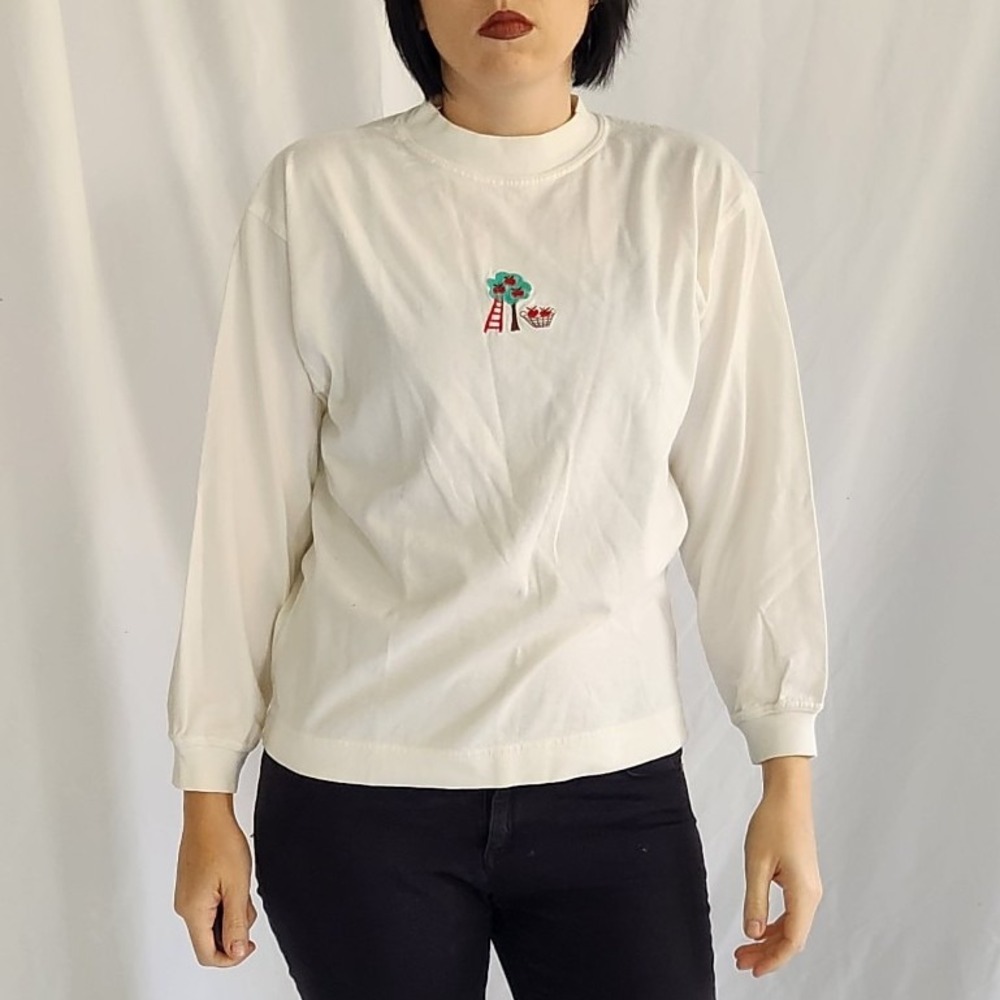 90s Apple Tree White‎ Mock Neck Shirt